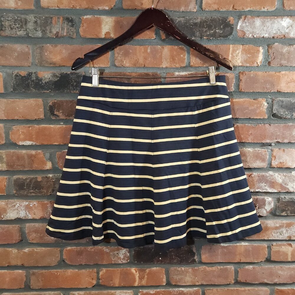 J. McLaughlin Catalina Cloth A-line Mini Skirt in Black & Gold Stripe Women's M - Picture 2 of 7